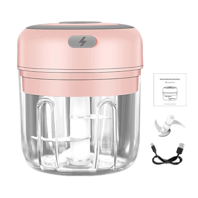 100/250ml Mini USB Wireless Electric Garlic Masher Press Mincer Vegetable Chili Meat Grinder Food Chopper Kitchen Tools: 250ML pink