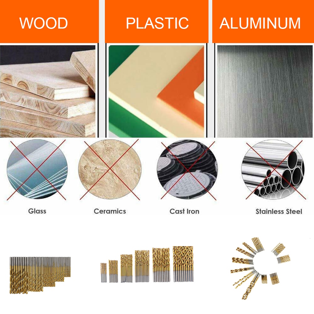 99PCS Titanium HSS Drill Bits 1.5mm-10mm Coated Stainless Steel HSS High Speed Drill Bit Set for Electrical Dril Home Building