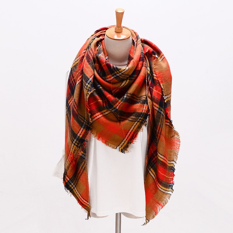 Écharpe triangulaire hijab d'été pour femmes, châle de marque en cachemire à carreaux, couverture  xs027-5: Style 17
