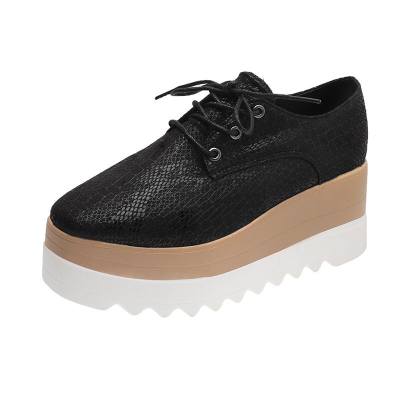 Dames plateauschoenen pu gevulkaniseerde schoenen veterschoenen creeper retro slangenpatroon lichtgekleurde zool casual schoenen: Zwart / 35