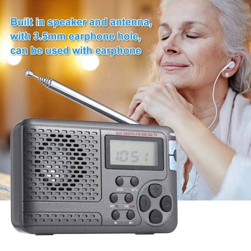 Portable Radio Am/Fm/Sw Pocket Radio with Lcd Screen Multi-Band Digital Stereo Dsp Radio Receiver