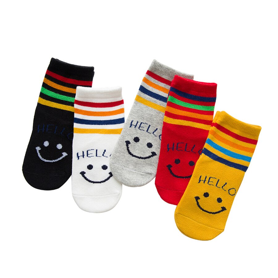 Calcetines a rayas con letras para niños, medias de rayas de algodón suave sin costuras antideslizantes para niño niña, 5 par/lote