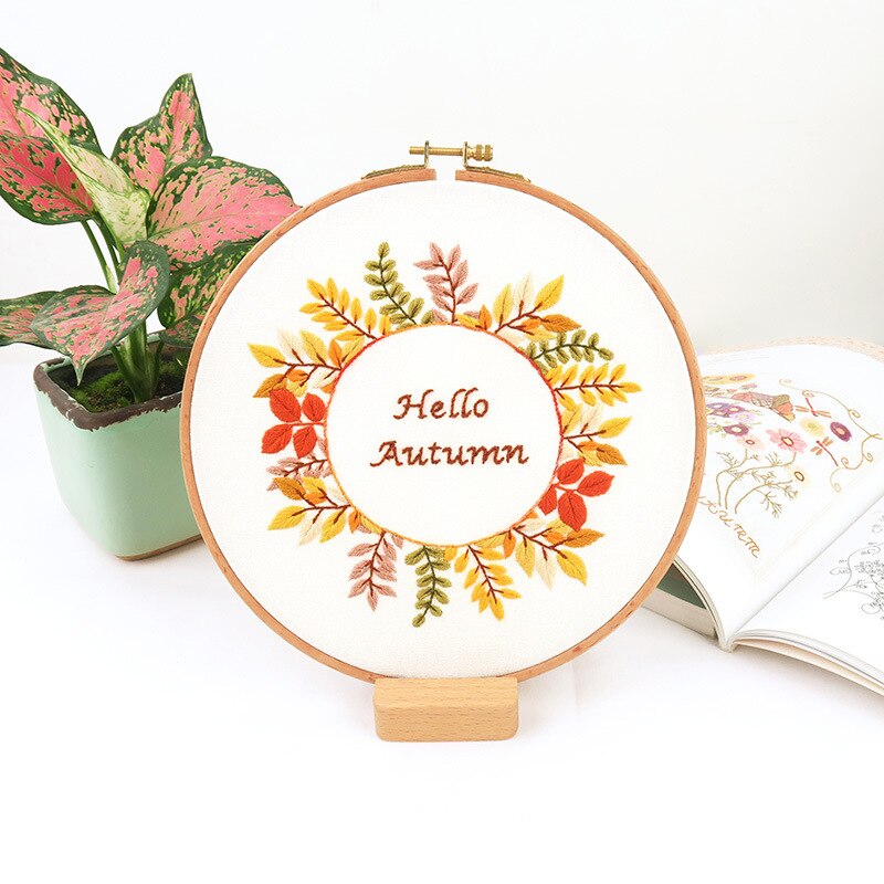 Kit de bordado artesanal de flores con aro para principiantes, patrón impreso, punto de cruz, costura hecha a mano, Pintura Artística, decoración del hogar: 1 / 20cm retro hoop kit