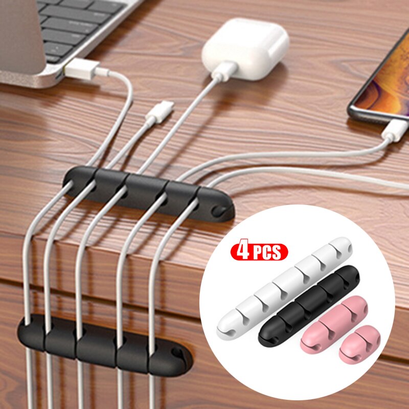 4PCS Desktop Double-sided Porous Non-marking Cable Holder Wire Cord Protector Silicone USB Cable Wire Organizer Management Clamp