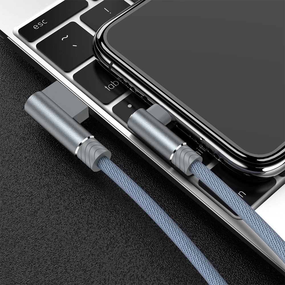 USB Cable For iPhone Charger 90 Degree Fast Charging Cord for iPhone 7 8 6 s 6s Plus X XR Xs 11 Pro Max iPad Origin 3m Data Wire: Grey / 3m