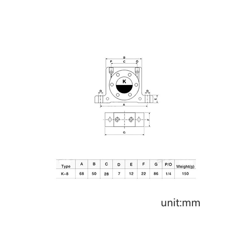 Vibrateurs pneumatiques industriels de Turbine de vibrateur pneumatique de vitesse de K8 pour des bacs d'ingrédient de nourriture N1HF pharmaceutique