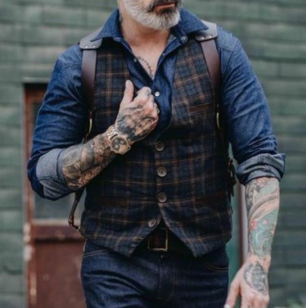 Men's Suit Vest Boutique Wool Tweed Slim Fit Leisure Cotton Male Gentleman Beckham Business Waistcoat For Wedding Groomsmen: M
