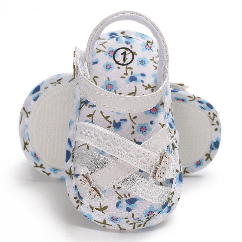 Sommer baby piger knytnævevandere søde blomster bomuldsklud sko blød sål spædbarn baby sko: C -490- blå / 0-6 måneder