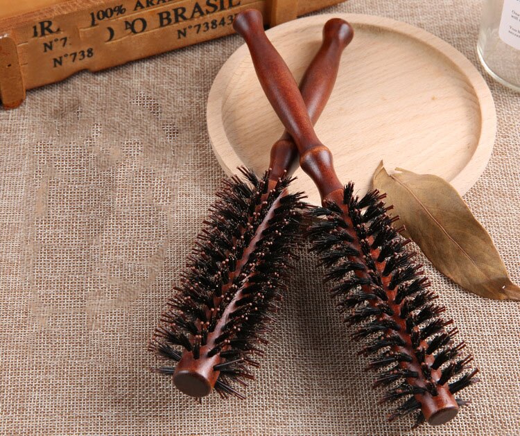 Natuurlijke Wilde Zwijnen Haren Rechte En Twill Blazen Curling Kam Anti-Statische Handvat Rolling Borstel Schoonheidssalon Stylingtool