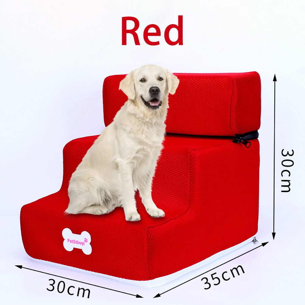 Breathable Mesh Foldable Pet Stairs Detachable Pet Bed Cat Dog Ramp 3 Steps Dog Bed Washable Pet cats Pads Products for Dog: Red 