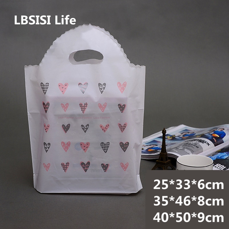 LBSISI Leven 50 stuks Witte Liefde Hart Bag Handtas Aanwezig Verpakking Doek Plastic Zakken Met Handvatten Wedding Party