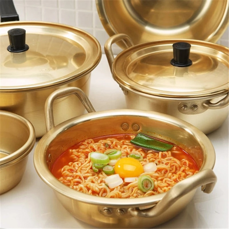 Ramen-olla de cocina de aluminio, tetera dorada con recubrimiento oxidado para Fideos, hacer sopa, huevo, utensilios de cocina de estilo coreano