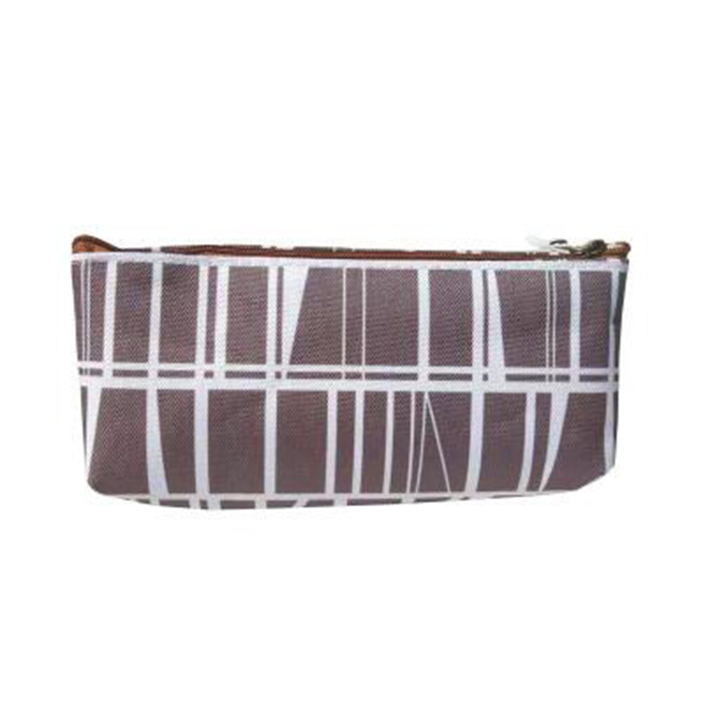 Simple Plaid Solid Color Pencil Case Canvas Organizer Pouch School Supplies Cute Stationery School Pencil Box Pen Bags: Coffee