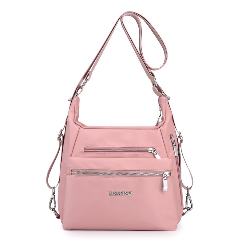 Frau Schulter Tasche Nylon Wasserdichte Multi-tasche Umhängetasche Solide Reißverschluss Multifunktionale Reise Handtasche Geldbörsen: Rosa