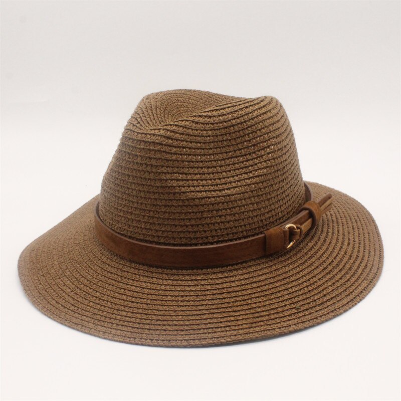 Sommer sol hat til kvinder halm sol hatte bred skygge solskærm kasket solid halm jazz hat strand cap sombrero panama gorras: Brun