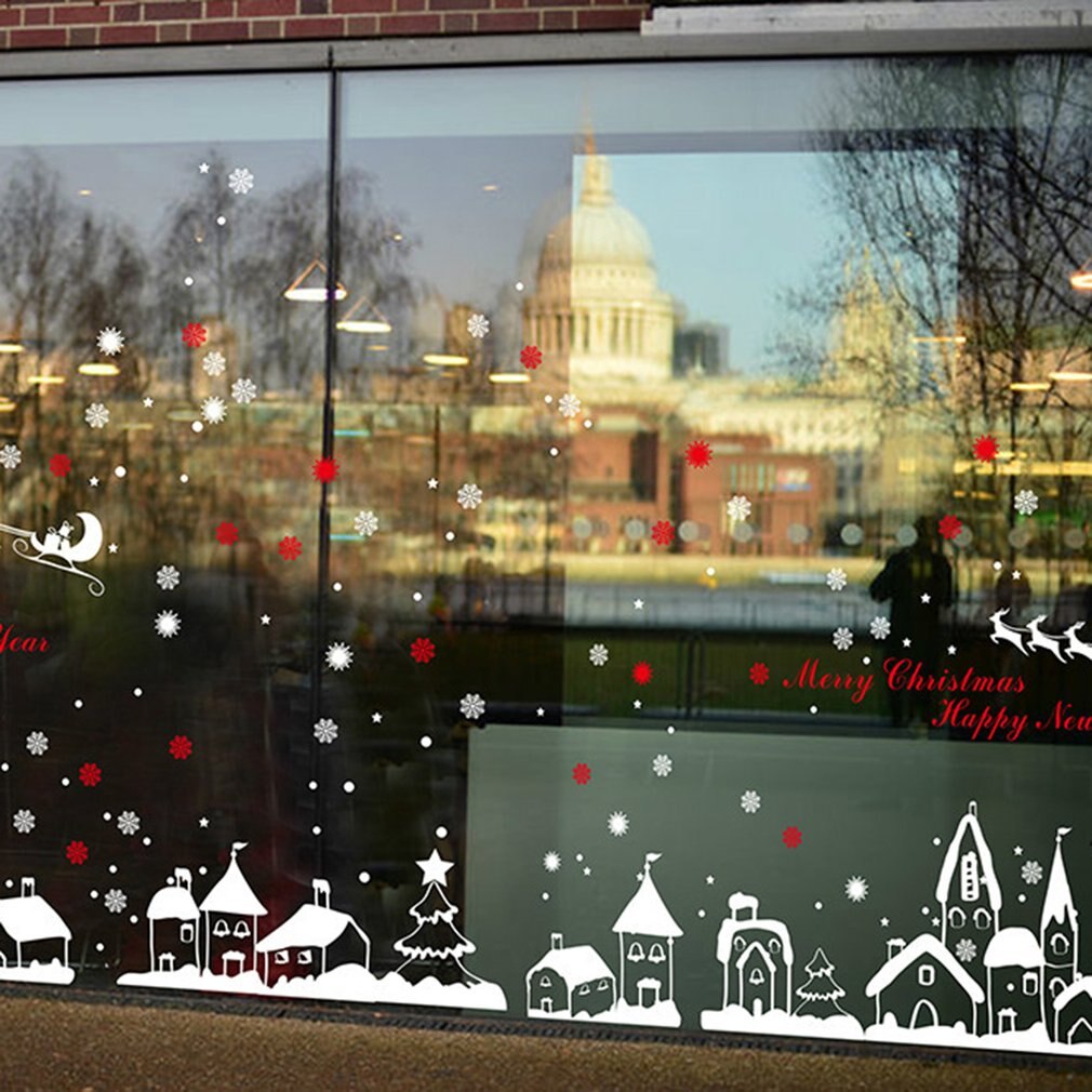 DLX0731 Snow Town Themed Display Window Wall Stickers Removable PVC Decals DIY Decorative Christmas Mural Home Ornaments