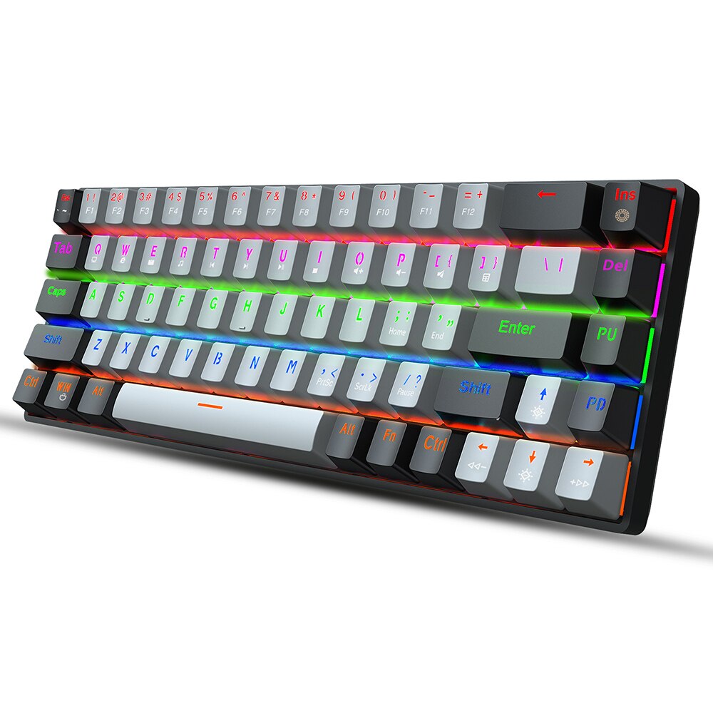 HXSJ V800 Wired Mechanical Keyboard 68 Keys RGB Gaming Keyboard with Detachable Type-C Blue Switch/Red Switch Keyboards for PC: Grey ( Red switch)