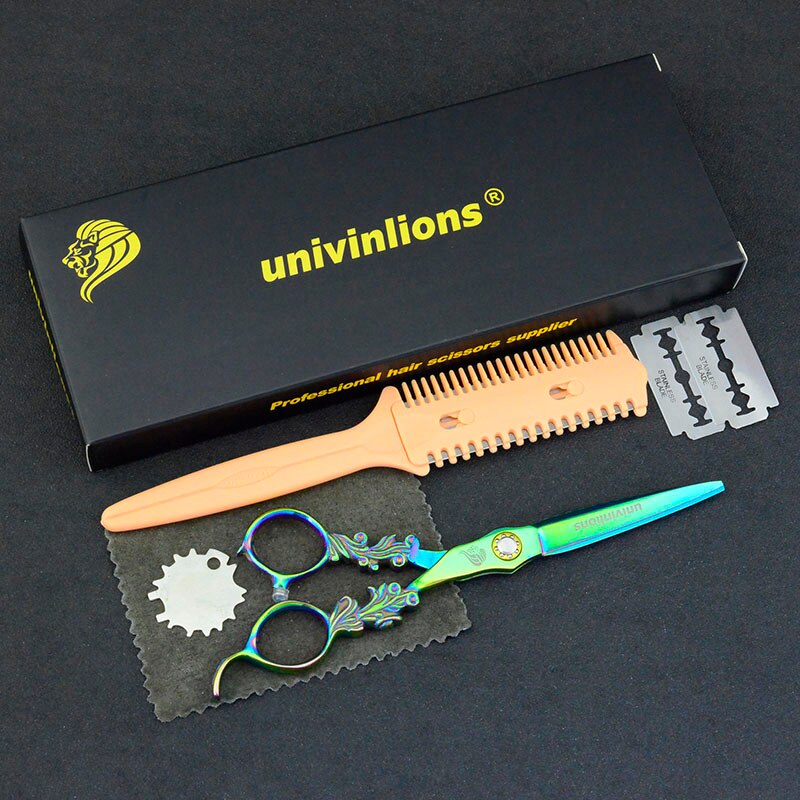 6" univinlions Rainbow 440C barber scissors hairdressing cut hairstyle salon clippers japanese hair cutting shears