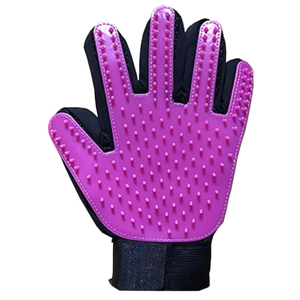Pet Glove Cat Grooming Glove Cat Hair Brush Gloves Dog Comb for Cats Bath Clean Massage Hair Remover Brush for: purple left