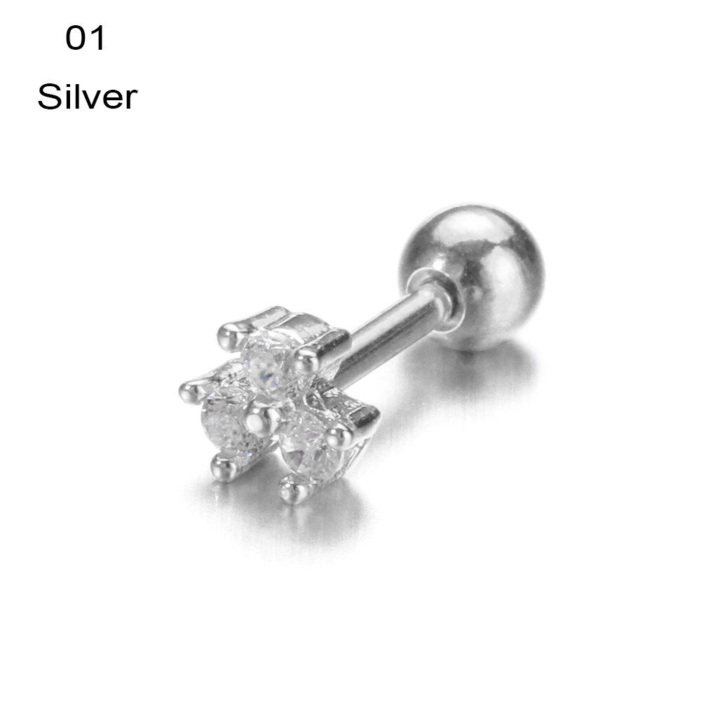 1PC Ear Stud Silver Color CZ Stud Piercing Moon Star Cartilage Earring Tragus Stud Helix Cartilage Piercing Jewelry: Silver-1