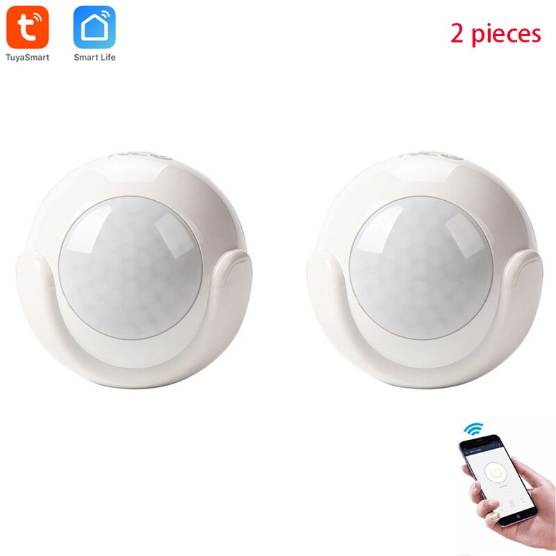 Smart trådløs 2.4 ghz wifi pir bevægelsesdetektion sensor, tuya smart life gratis app kompatibel ios &amp; android, ingen hub påkrævet: 2 stk