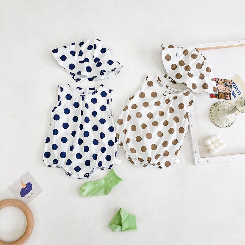 Milancel zomer babykleding coole babymeisjes bodysuits linnen baby jongens jumpsuits mouwloos stippen baby outfit