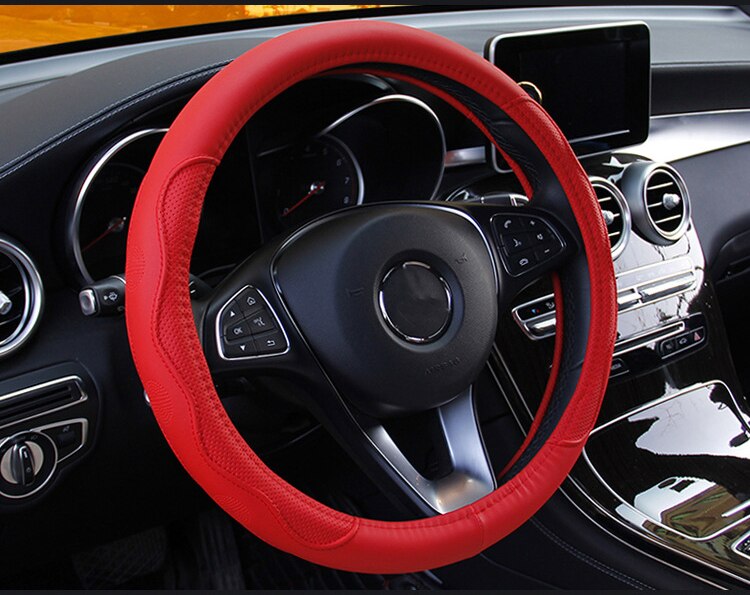 Universele 38cm/15&#39;Diameter PU Leather Sturing car steering Wheel cover omvat anti-slip Skidproof Duurzame stuurwieldekking Auto-accessoires: Red