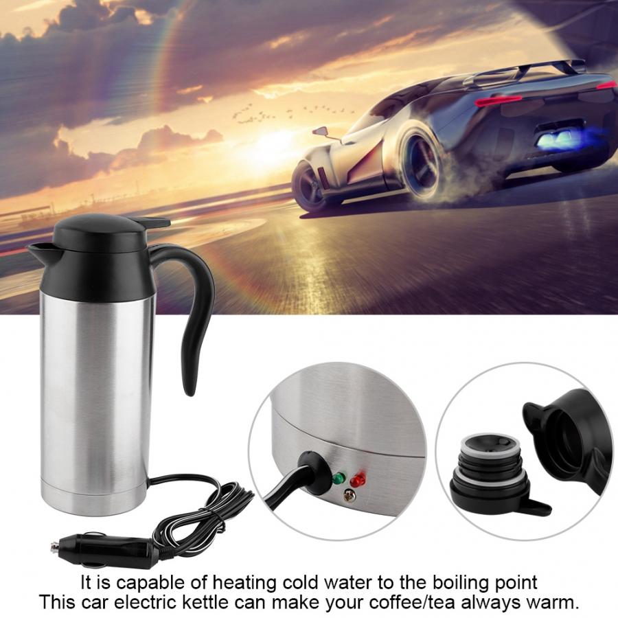 750ML 12V 120W Elektrische Wasserkocher Edelstahl Auto Elektrische Wasserkocher Kaffee Tee Wasser Heizung Tasse 25 minuten 100 grad