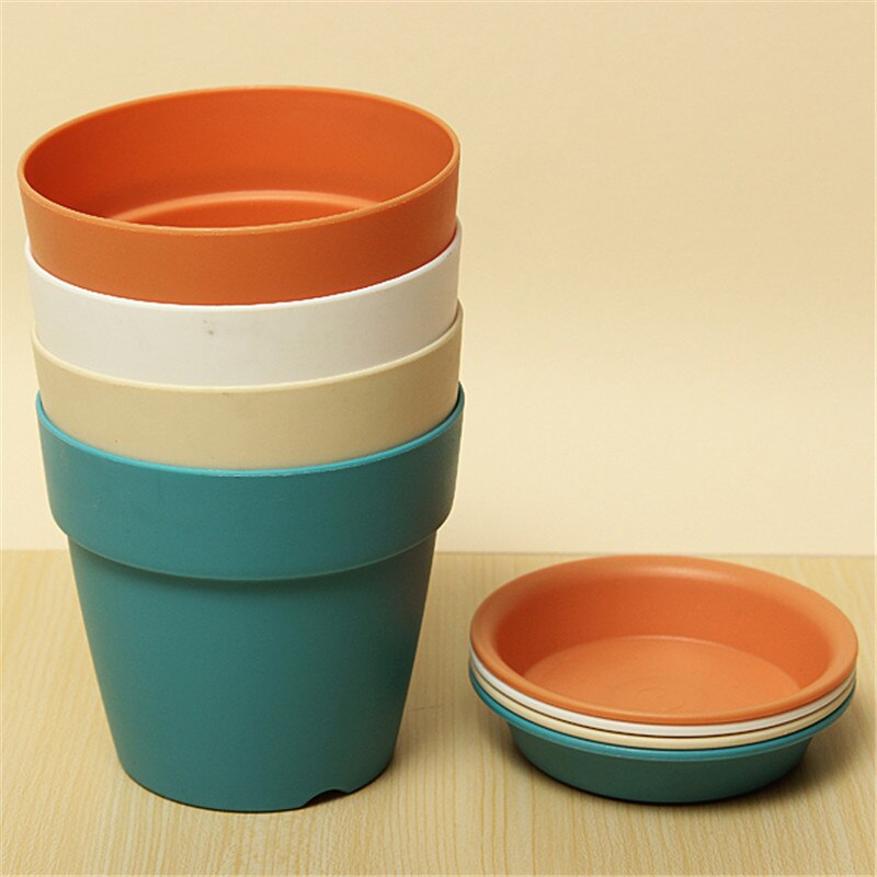 1pcs Resin Plastic Flowerpot With Tray For Garden Indoor Home Decoration Gardening Flower Pots Garden Plants Flower Pot