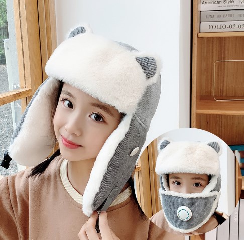 Plus Fleece Bomber Cap Child Winter Keep Warm Girl Cute Cartoon Boy Windproof Ear Protection Face Mask Gorra: Color 4