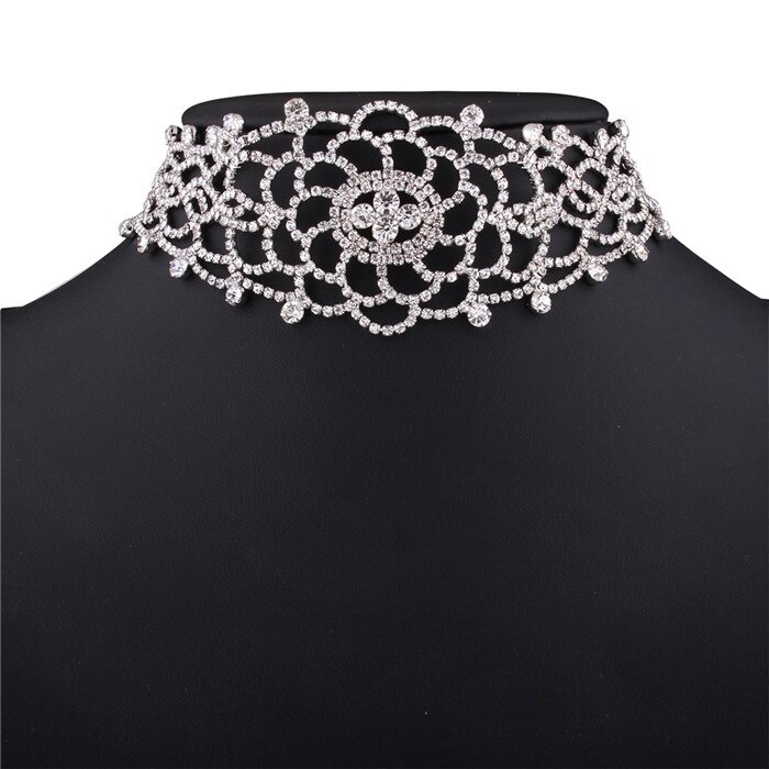 Sexy Luxe Hollow Rhinestone Crystal Choker Ketting Elegante Bruiloft Sieraden Accessoires Voor Vrouwen Chocker #228747: Silver