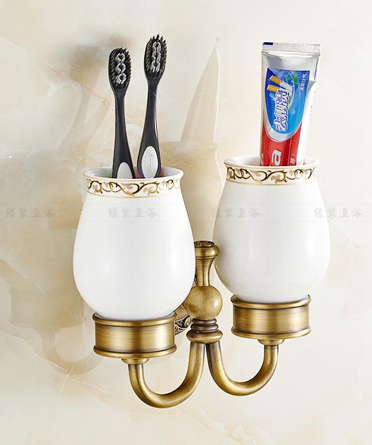 Antique Brushed Brass Bathroom Accessories Sets European Carving Bronze Bathroom Hardware Set Bathroom Products Rw2: double toothbrush ho