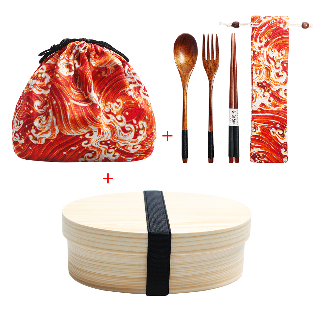 Wooden Lunch Box Kit Japan Style Bento Box for Kids Sushi Container 1Layer Tableware Student Wooden Lunch Box with Compartments: 6