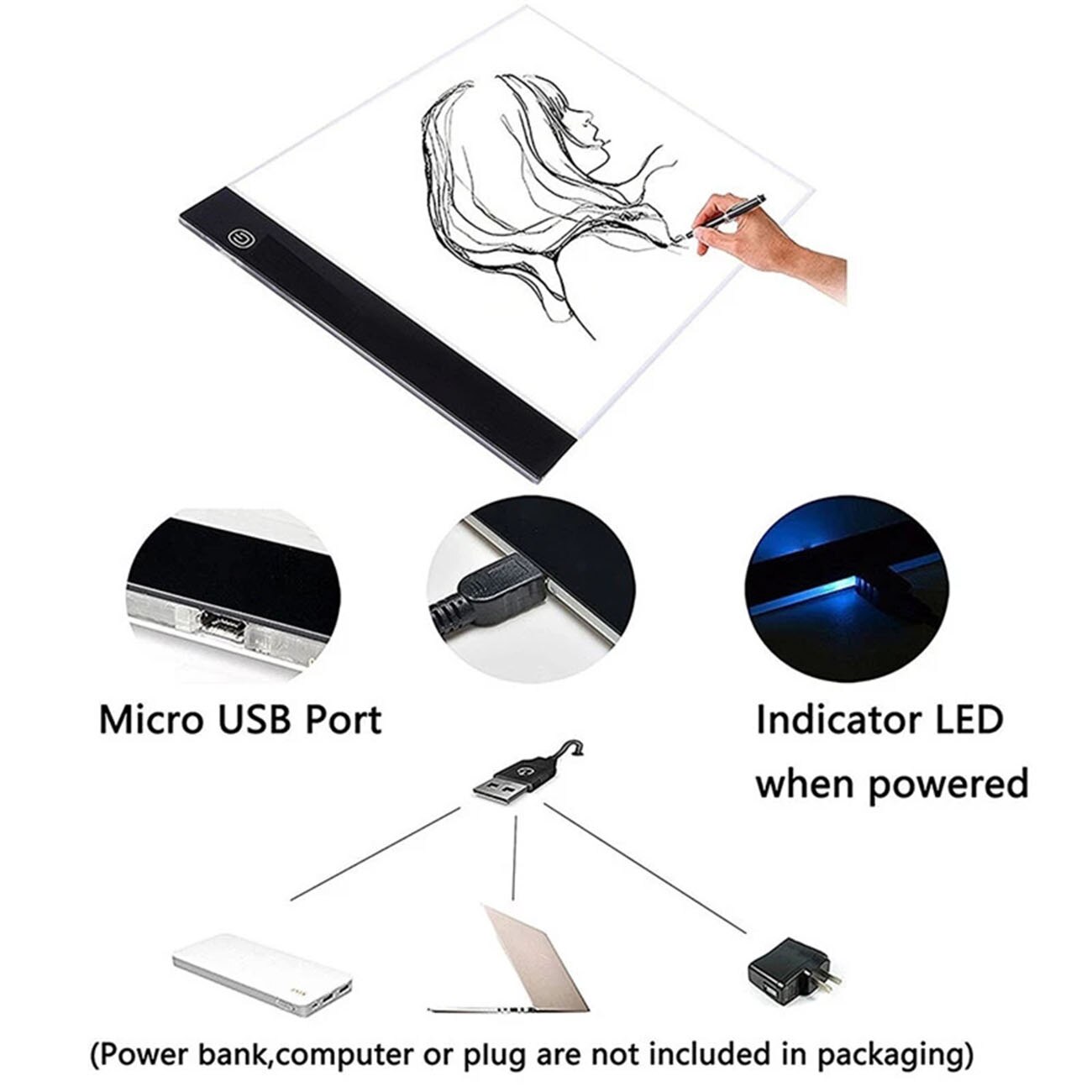 LED Drawing Pad - A4 Size - USB Powered - Ultra-Thin - Animation Tracking Light Box - for Diamond Painting