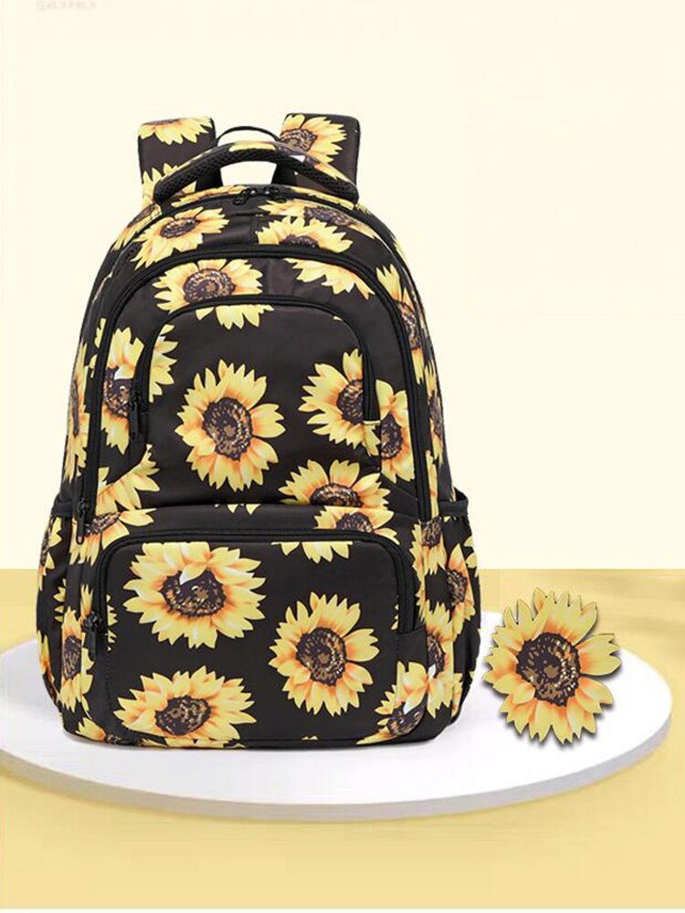 Kinderschooltassen voor meisjes, lichtgewicht waterdichte nylon rugzak, kinderboekentas met zonnebloemmotief, reflecterende strip rugzak