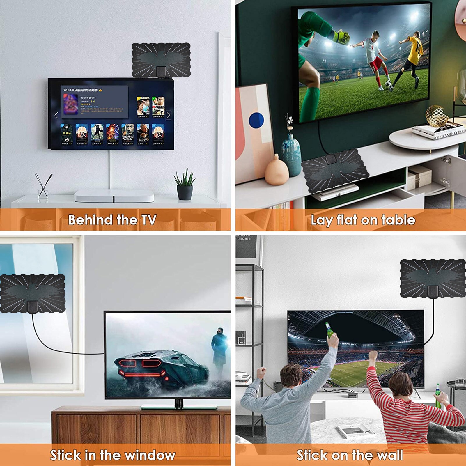 4K 25DB High Gain HD TV DTV Box Digital TV Antenna EU Plug 2000 Miles Booster Active Indoor Aerial HD Flat