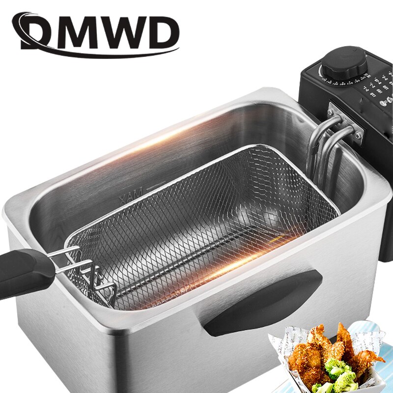 3L Electric Deep Fryer Stainless steel Oil Oven Pot Fried Chicken Grill French Fries Frying Machine Adjustable Thermostat