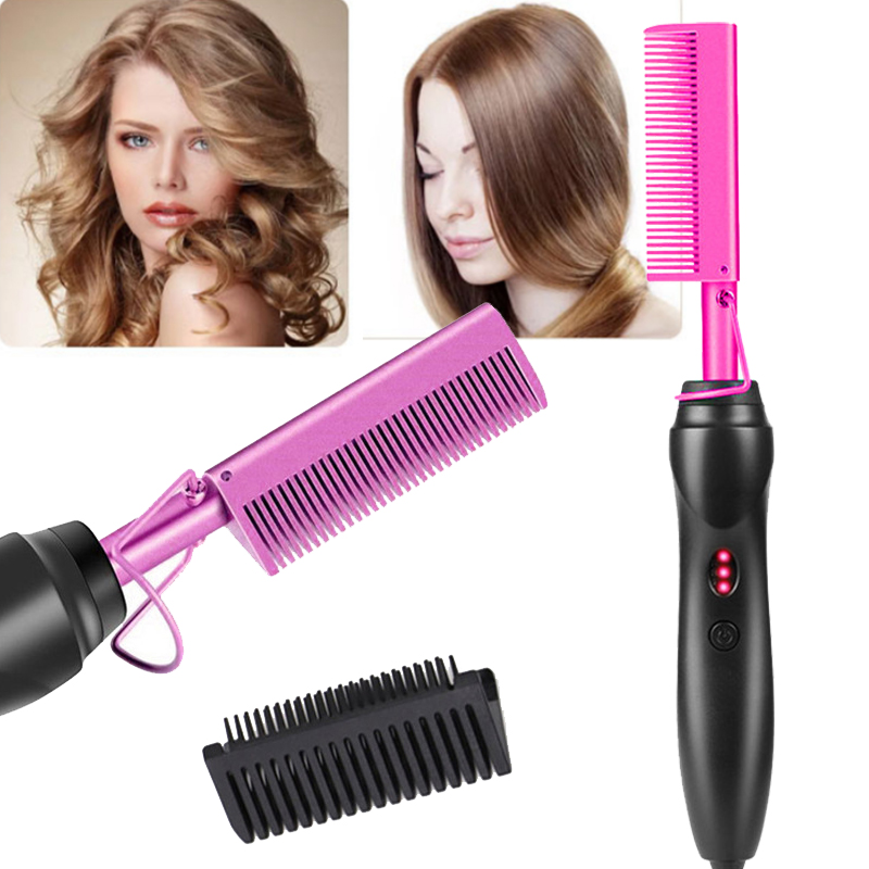 Peigne chauffant en métal, fer à friser Portable, lisseur de cheveux en cuivre, brosse à lisser, fer à friser plat pour voyage