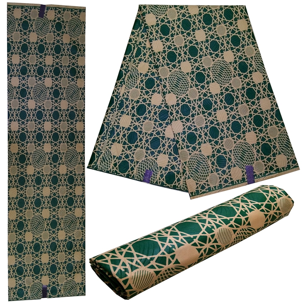 African Fabric Green African Geometric Patterns Print Wax Fabrc pagne wax