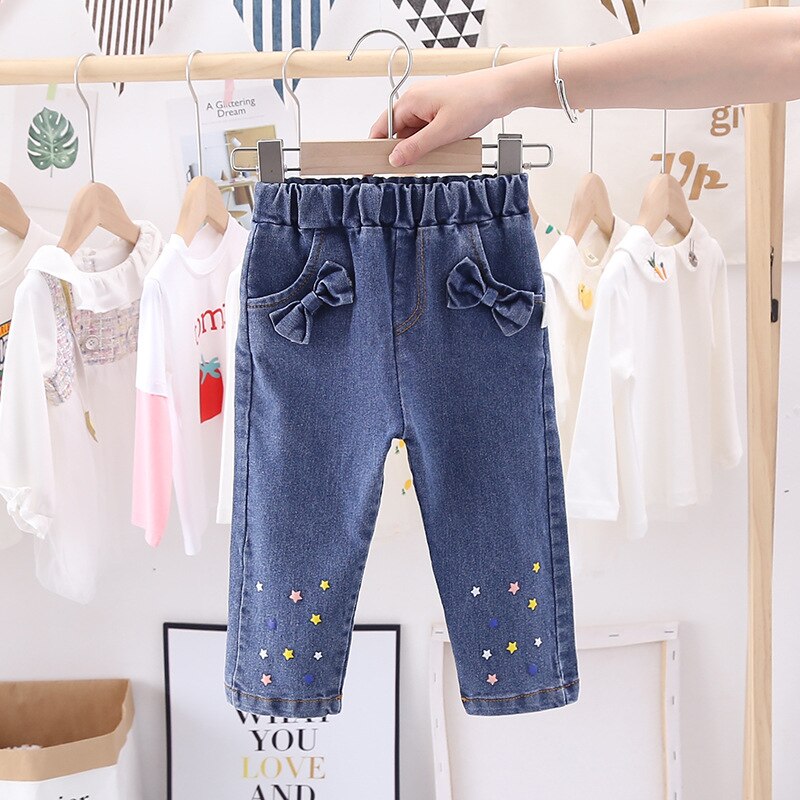 Baby Meisjes Zoete Boog Jeans Baby 'S Broek Lente Herfst Kinderen Prinses Denim Broek Kinderen