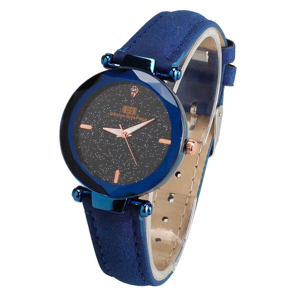 Prachtige Dames Horloge Sterrenhemel Vrouwelijke Lederen Quartz Horloge Elegante Vrouwen Horloges Armband Horloge Montre Femme: blue