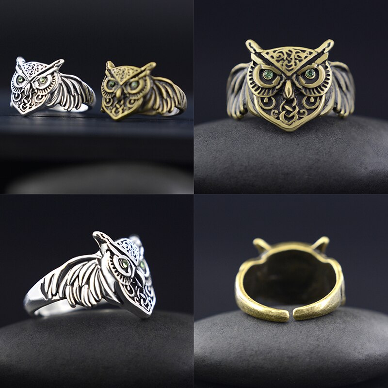 Anillo Vintage con de búho y águila para hombre y mujer, sortija ajustable, estilo Retro antiguo, Animal de amor de EE. UU., para mujer