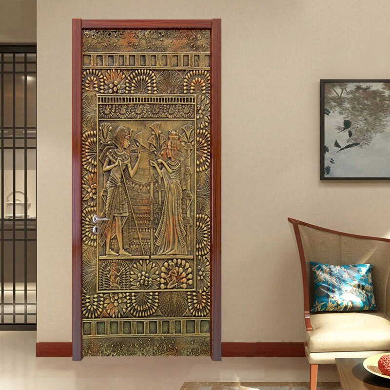Pvc selvklebende vanntett vegg dør klistremerke 3d retro egyptisk farao tapet stue studie dør dekaler 3d veggmaleri dekor