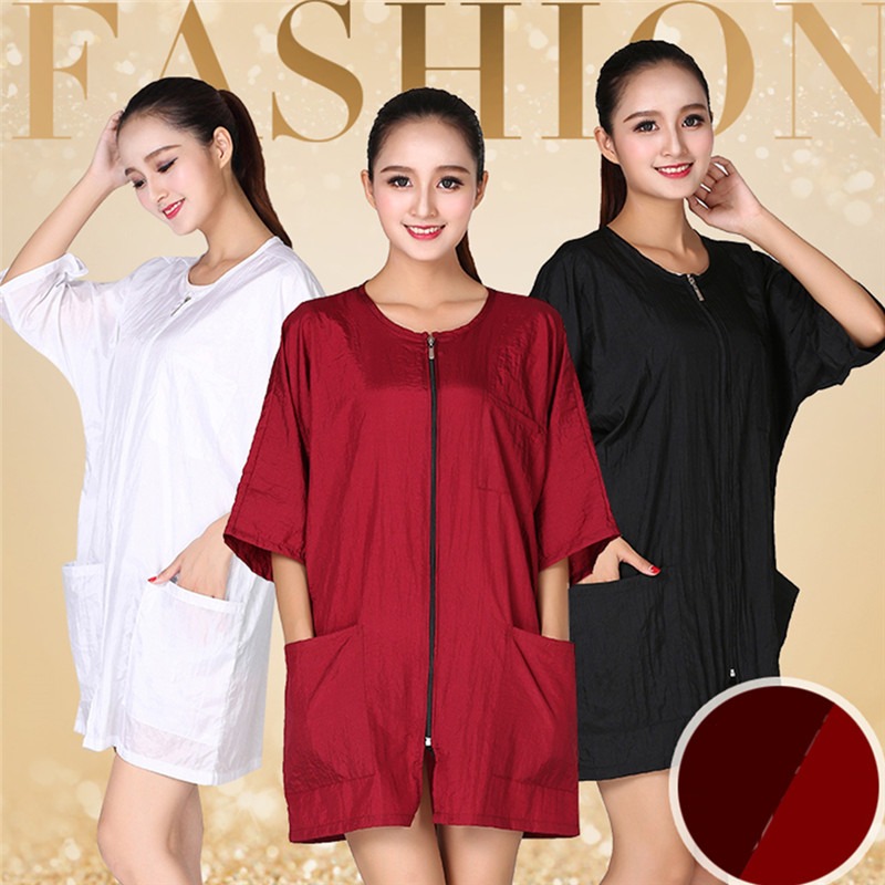 Chaqueta de estilista para salón , uniforme de cosmetología, capa de peluquería con cremallera, bata Kimono para cliente de SPA de belleza, delantal