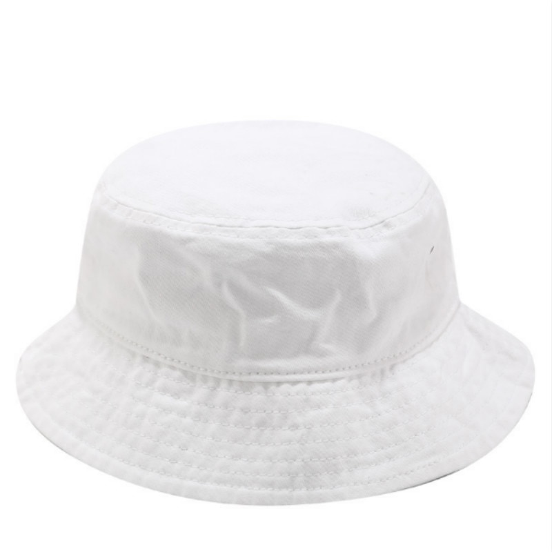 Vasket denim spand hat hip hop solid bred kant bomuld fisker solhat blank sommer mænd hat udendørs strand fiskeri cap panama: Hvid