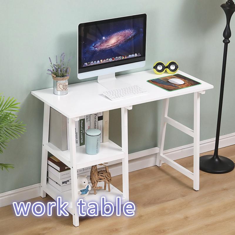 Two Shelf Workbench 112X50X76CM Home Moisture-proof Computer Desk 4 Wheels Non-slip Modern Wooden Learning Writing Desk HWC