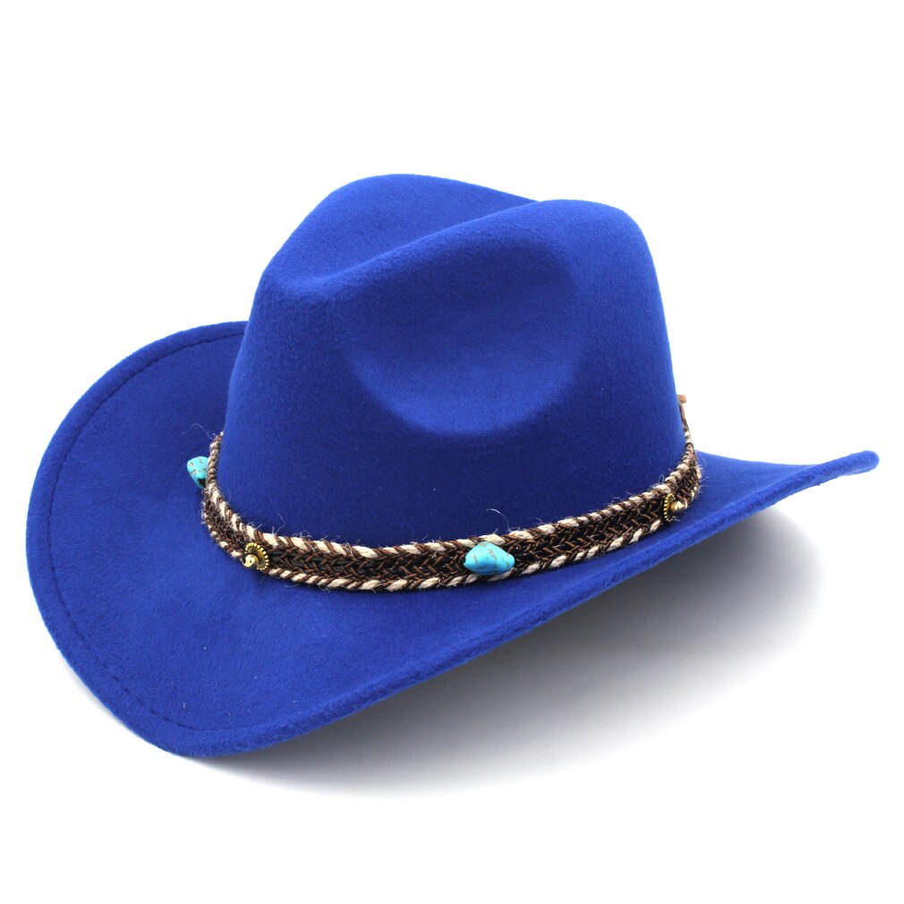 Mistdawn unisex ull bred brätte western cowboyhatt cowgirl kostym keps turkos hampa rep storlek 56-58cm bbe: Blå