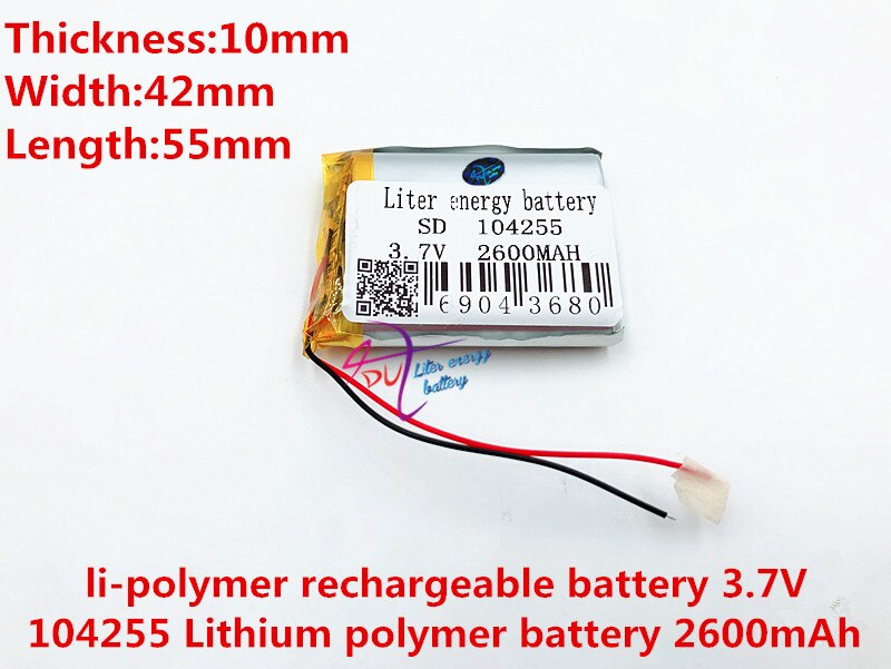 li-po best battery brand 3.7 V lithium polymer battery 2600 mah 104255 mobile power supply tablet GPS navigator