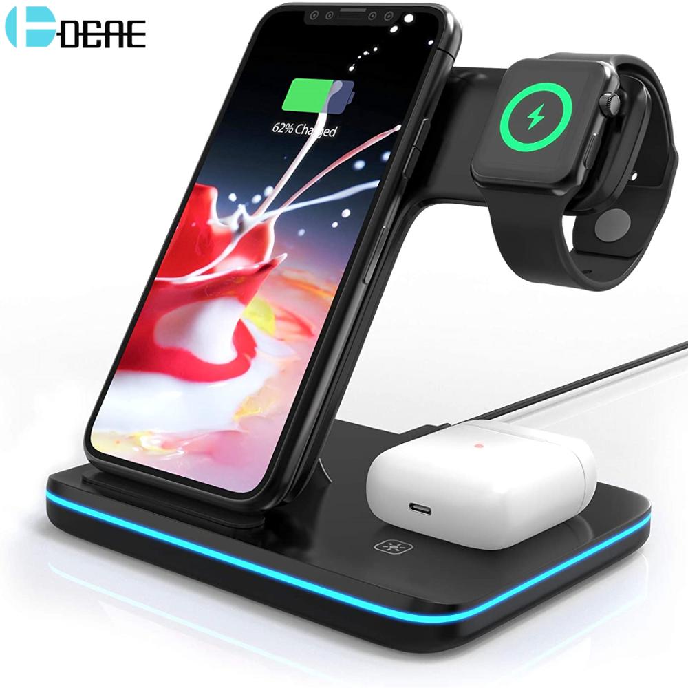 Soporte de cargador inalámbrico Qi 3 en 1 para Apple Watch SE 6 7 Airpods Pro 15W, estación de carga rápida para iPhone 13 12 11 XS XR X 8