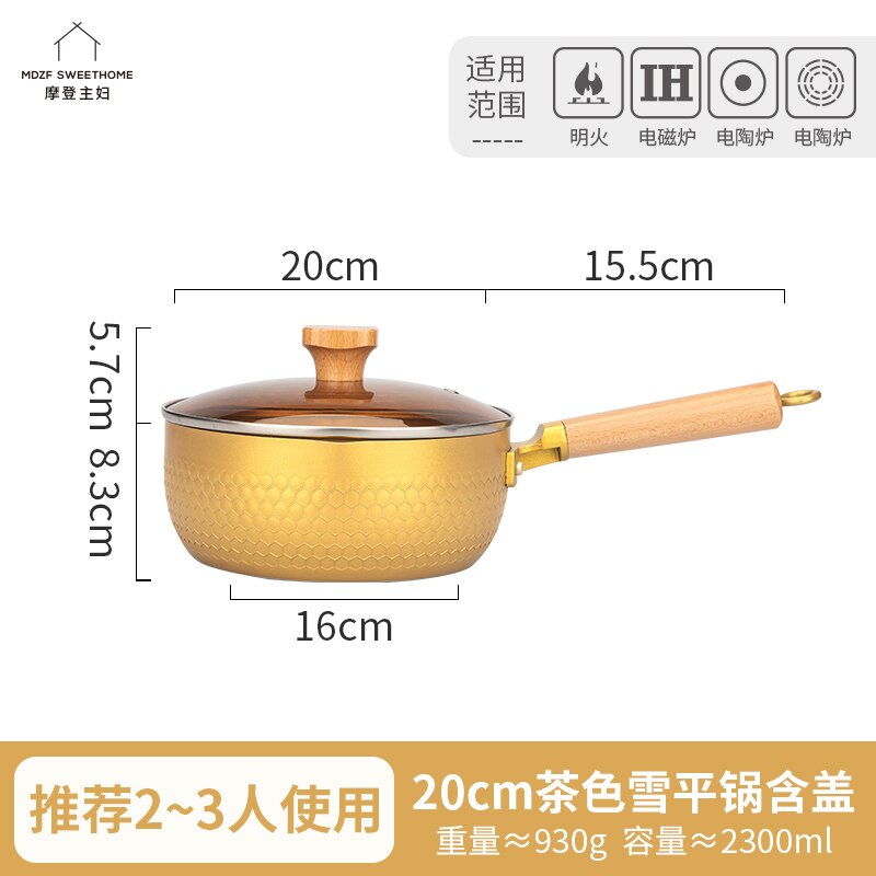 Marmite japonaise en or De luxe pour nouilles Ramen, couvercle en verre antiadhésif, ustensiles De cuisine OC50MG: 20cm lid gold